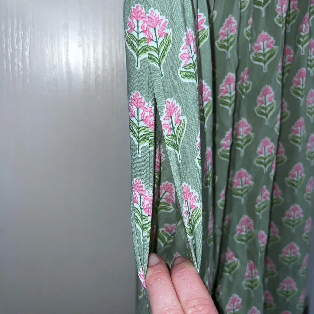 Japna Spring Floral Pink Green Flowers Viscose Smocked Tank Wide Leg Jumpsuit. - Picture 5 of 9